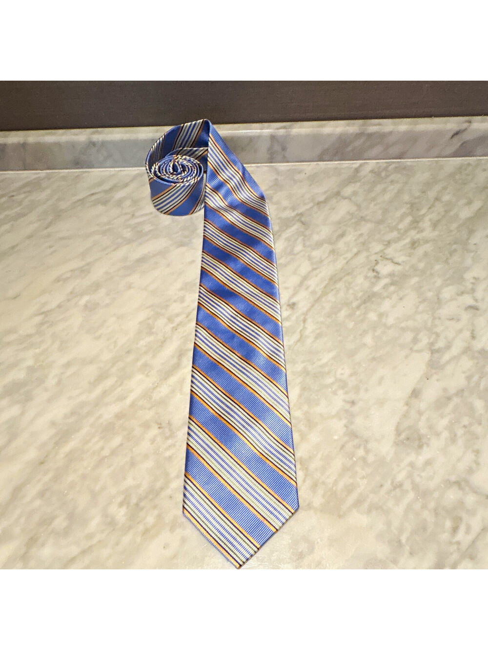 Robert Talbott Men's Woven Silk Striped Tie Blue Gold White One Size